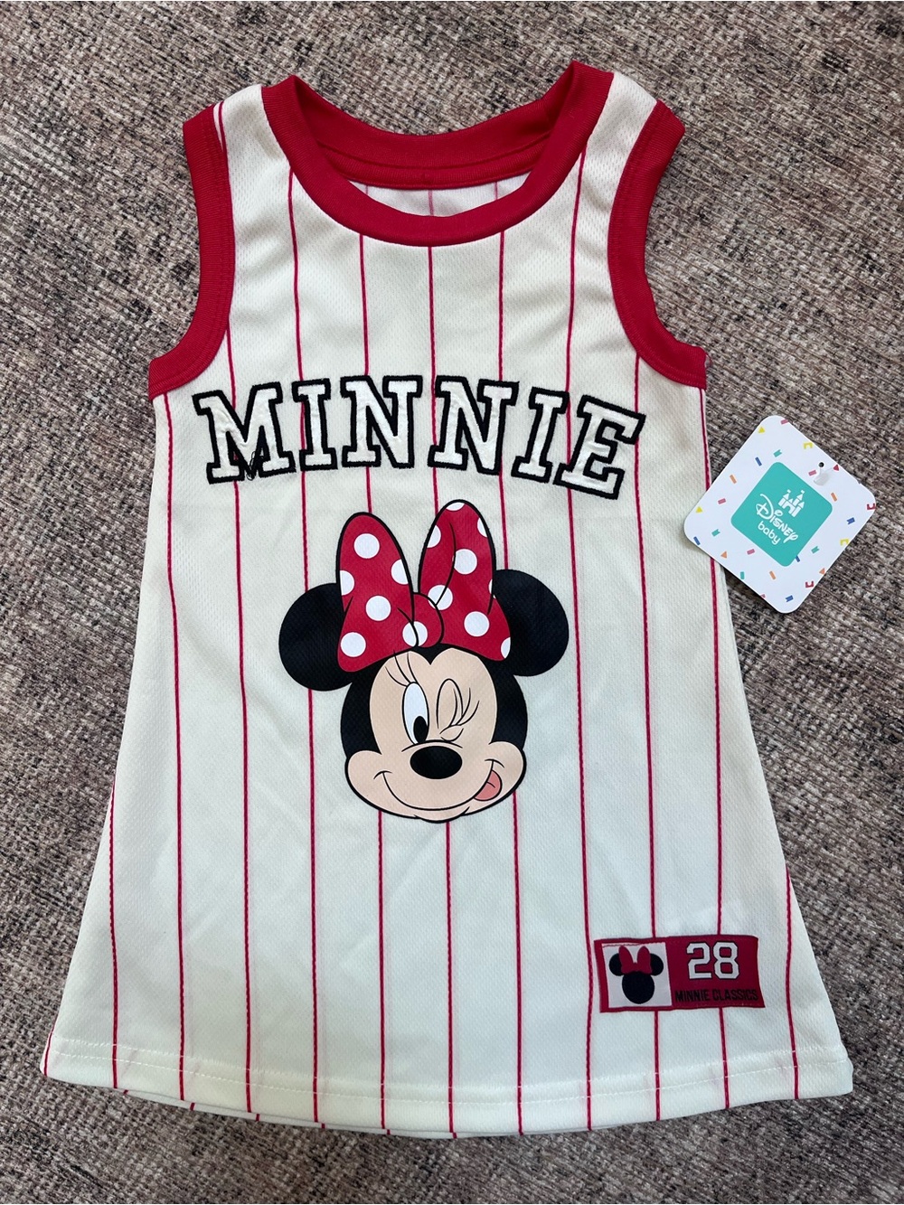 NWT Disney Minnie Mouse Cream and Red Sleeveless Basketball Jersey 18m